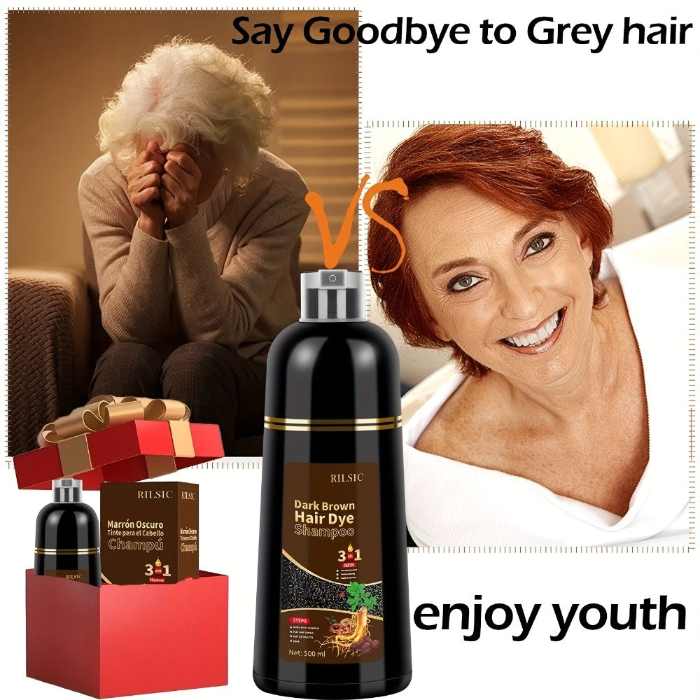 RILSIC 3-in-1 Gray Hair Color Shampoo with Plant Squalene – 100% Gray Coverage Wash & Condition Instant Results, No Mix No Ammonia