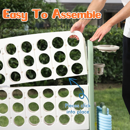 4-in-1 Giant Connect Four Game Set for Kids & Adults, Adjustable Height with Basketball Hoop, Golf Putting