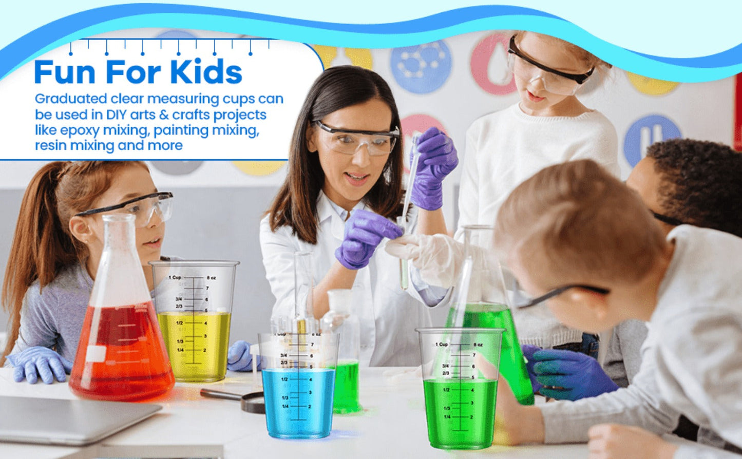 Plastic Measuring Cups with Wooden Sticks 100 Sets Clear Graduated Mixing Cups oz/ml/cc for Resin