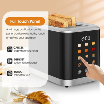 2 Slice Toaster with Touch Screen, 1.5" Wide Slot for Bread, Bagels & English Muffins, 6 Bread Types