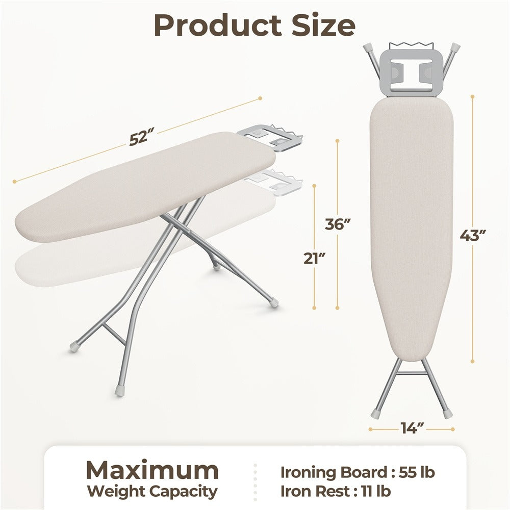 Full-Size 52-by-14-Inch Folding Ironing Board with Four-Leg Stand and Iron Rest in Four Colors