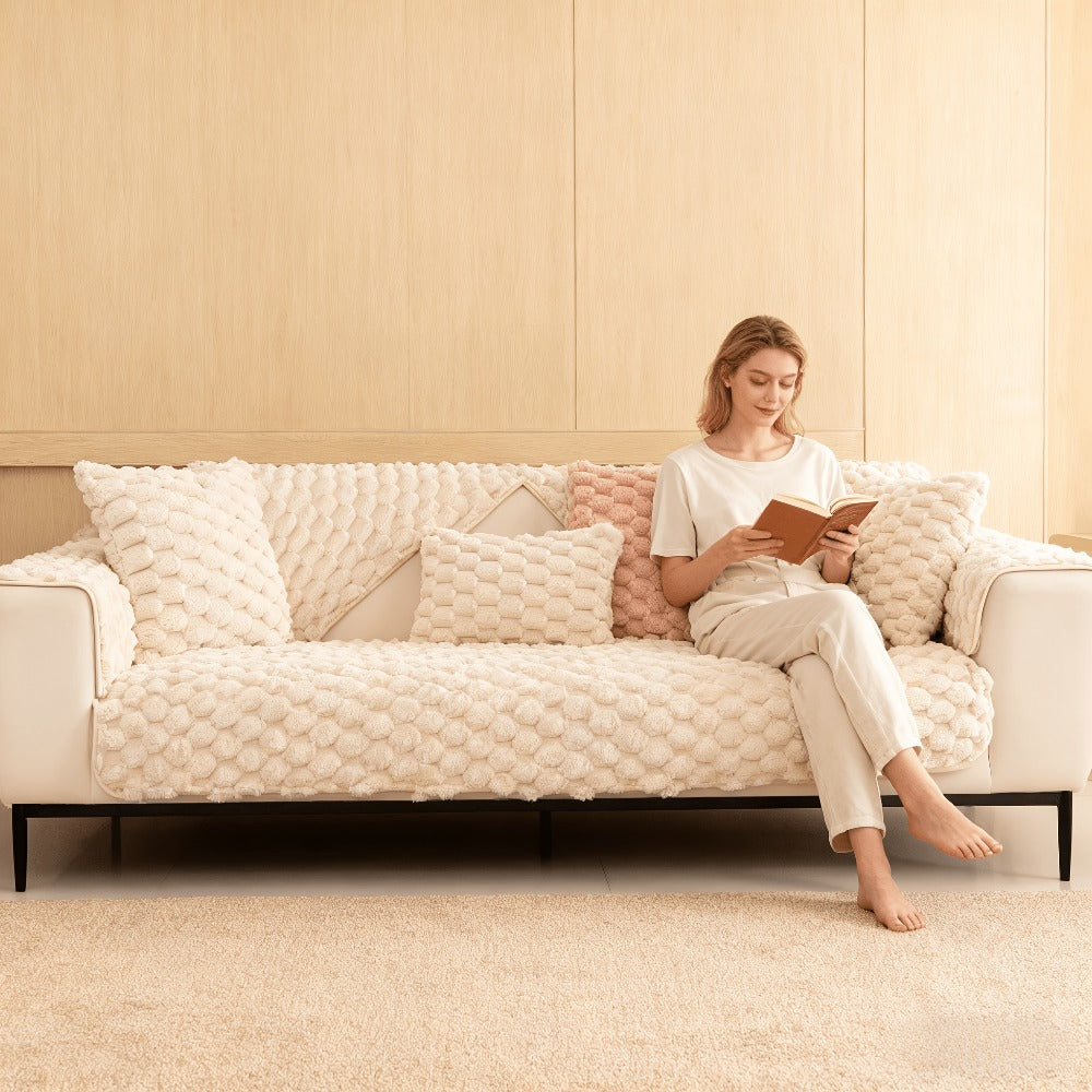 Sofa Cover 35.5-Inch Fuzzy Polyester Single-Piece Pad with Silicone-Dot Backing for 2 to 4 Seats