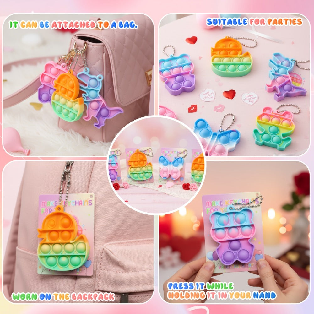 Animal Press Pop Toy Set 32/36pcs, Cute Keychain Fidget Toys for Kids, Party Favors, Classroom Rewards