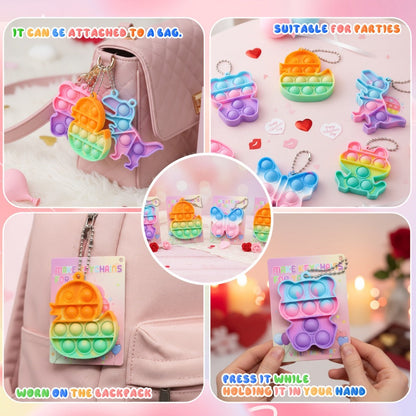 Animal Press Pop Toy Set 32/36pcs, Cute Keychain Fidget Toys for Kids, Party Favors, Classroom Rewards