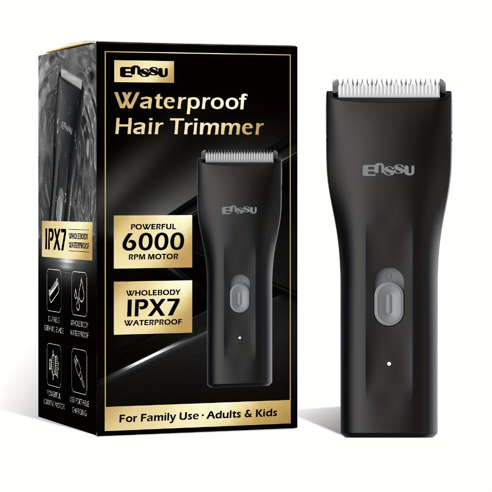 Ceramic Blade IPX7 Waterproof Ball Trimmer for Men Replaceable Head Electric Groin Pubic Body Hair Shaver LED Battery Display Safe Gentle