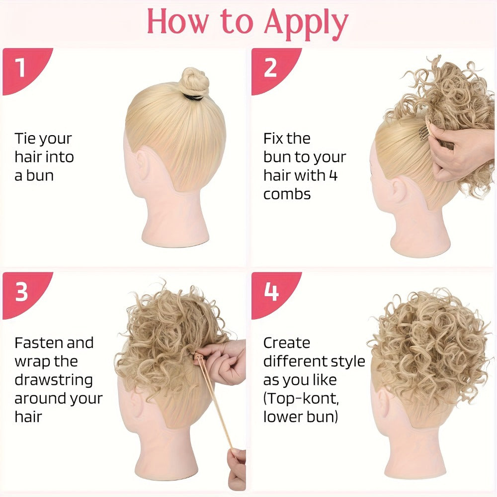 Drawstring Messy Bun Hair Extension 80g Curly Ponytail Voluminous Loose Bun Hairpiece for Women Thinning Hair Natural Look Black Brown