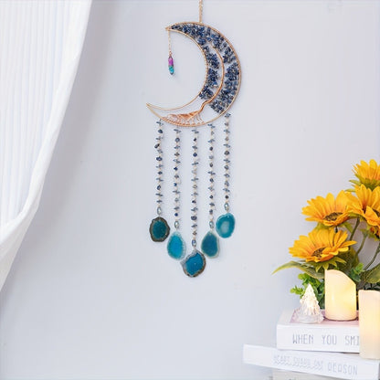 Dreamcatcher Moon Suncatcher Wall Hanging, Handmade Boho Wind Chime Pendant for Indoor Outdoor Garden