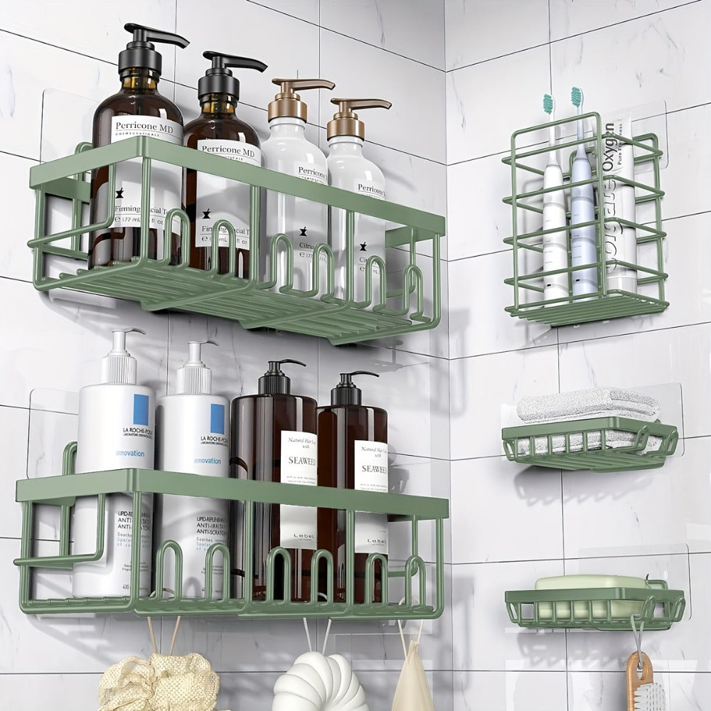 Shower Caddy Organizer 5 Pack Adhesive Rustproof Stainless Steel Shower Shelves with Soap Holder No Drilling Bathroom Storage Rack