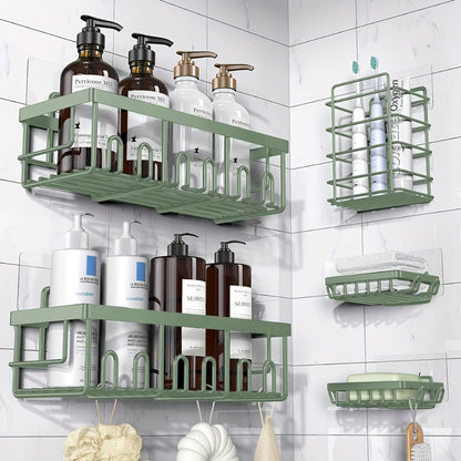 Shower Caddy Organizer 5 Pack Adhesive Rustproof Stainless Steel Shower Shelves with Soap Holder No Drilling Bathroom Storage Rack