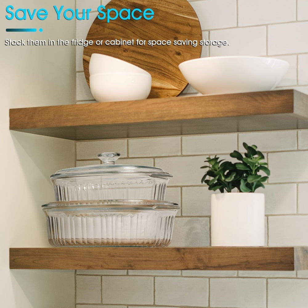 Glass Casserole Dish with Lid, Oval Ribbed Roasting Pan, Oven & Covered Baking Dish for Entryways, Bedrooms and Living Spaces