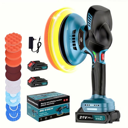 Cordless Buffer Polisher 6 Inch Dual Action Kit 2pcs 21V 2.0Ah Rechargeable Battery for Everyday Face, Beard and Body Grooming