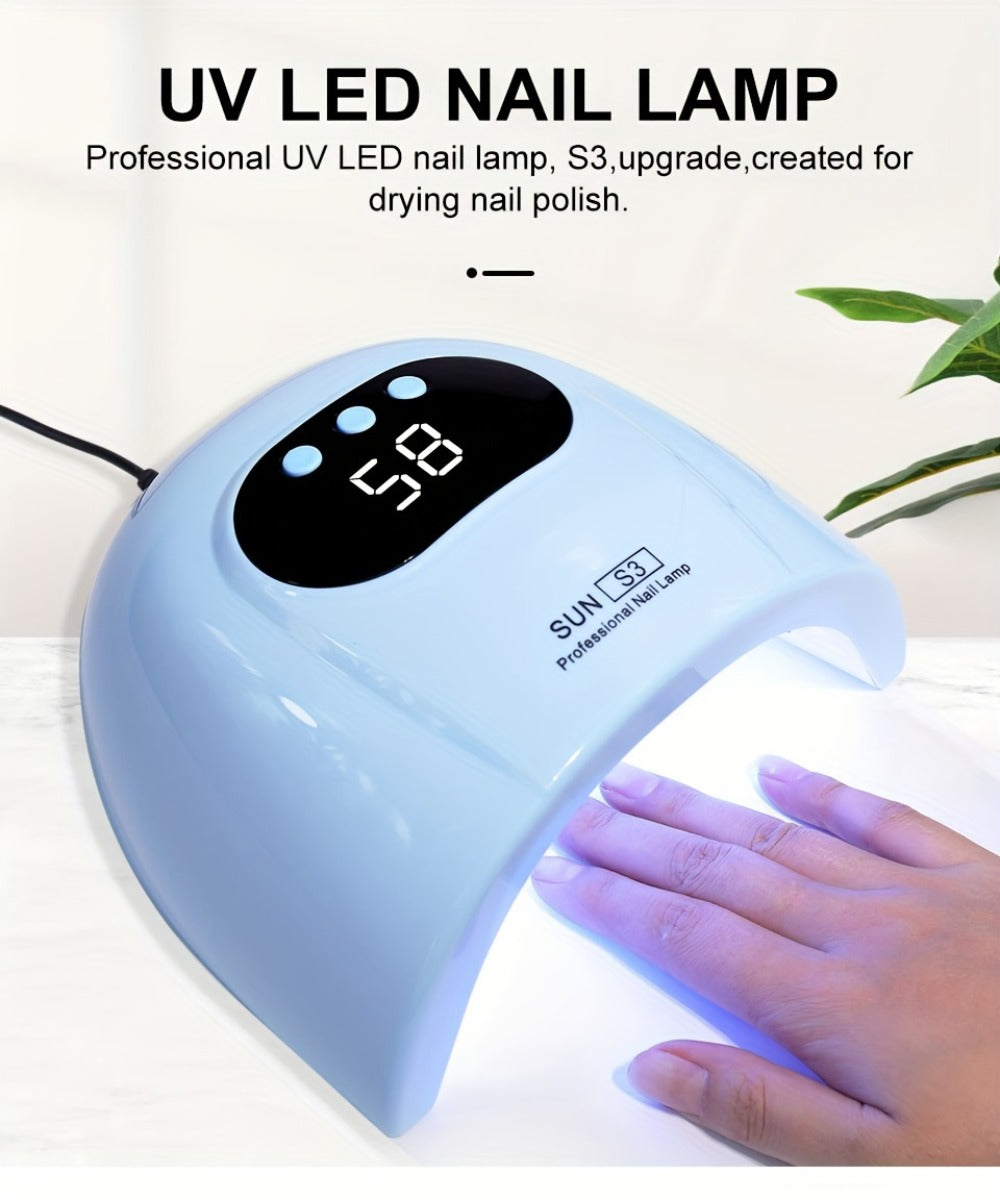 SUN S3 UV LED Nail Lamp with 24 Light Beads, 5V Input, Digital Display and Three Color Options