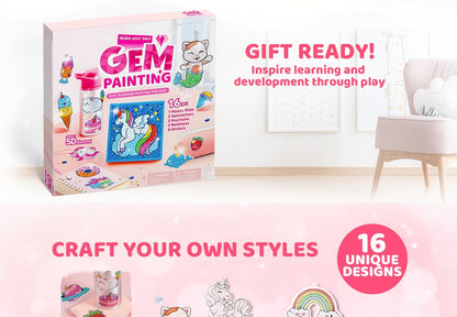 Diamond Gem Painting Kit for Girls Ages 6+ 16 Projects, 5D Gem Art Set with 2800+ Gems Unicorn Suncatchers Keychains Necklaces Stickers
