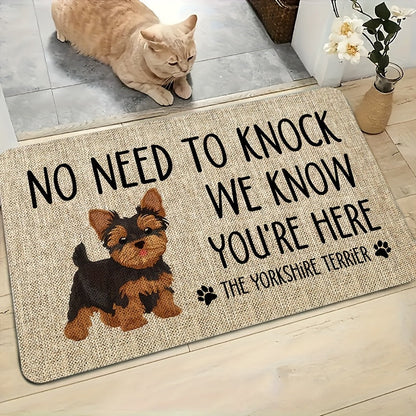 Yorkshire Terrier Entryway Floor Mat with Beige Woven-Look Print in Three Sizes up to 17.71 x 47.24 Inches