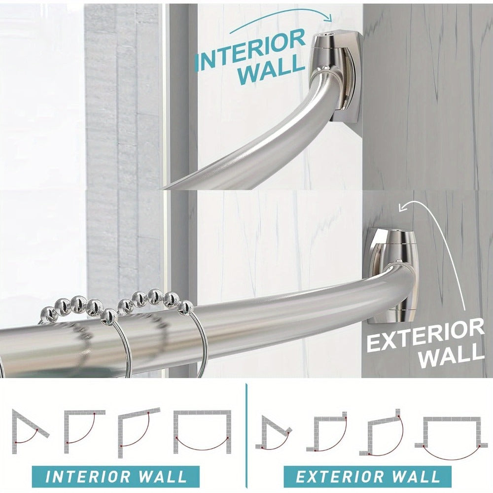 Curved Shower Curtain Rod Adjustable 43-72 Inch - Aluminum Tension Mount No Drilling Extra Space Shower Rod for Bathtub Stall