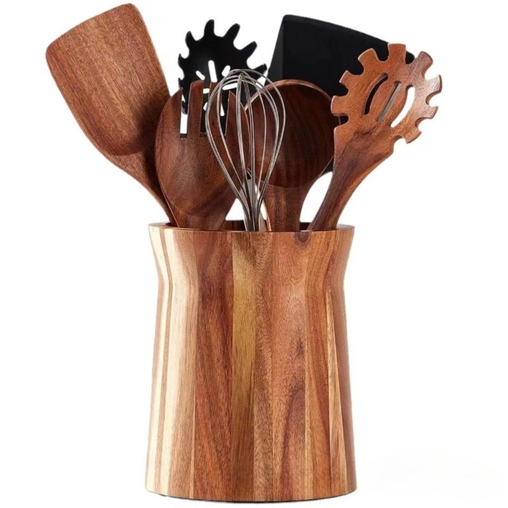 Utensil Holder & Chopstick Organizer – Wall-Mounted Wood Cutlery Storage, No Screws or Adhesive
