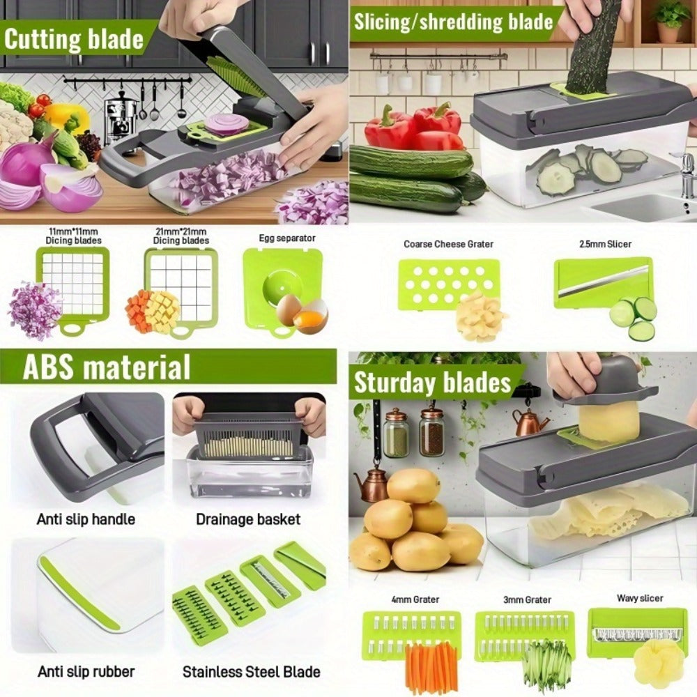 Vegetable Chopper 18-in-1 Upgraded Mandoline Slicer – Professional Onion Chopper Food Dicer Cutter with Container