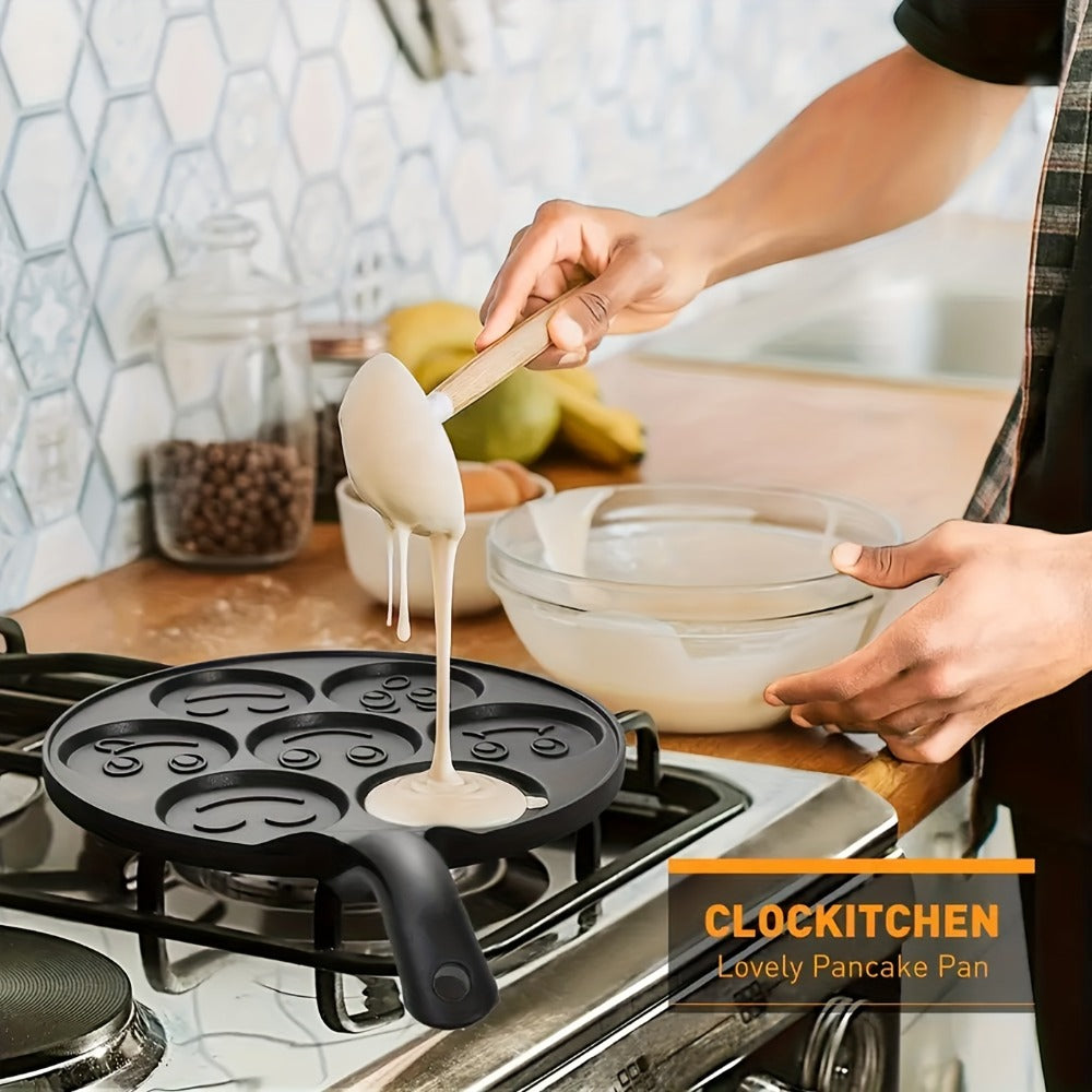 Non-Stick Pancake Pan 7-Hole Smiley Face, Fun Breakfast Egg & Bacon Frying Tray for Kids & Family