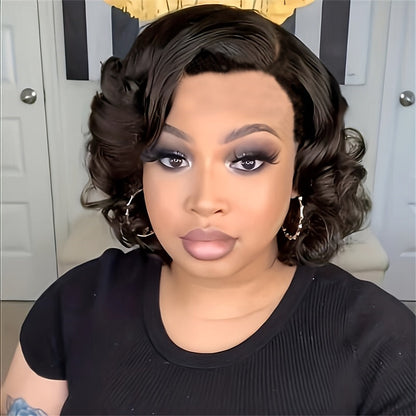Synthetic Wig 4-Inch Dark Brown Body-Wave Pixie Bob with Four Color Options for Festival Looks
