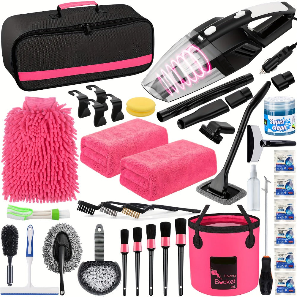 Car Cleaning Kit in 19 or 41-Piece Options with Brushes, Towels, Bucket and Selected Vacuum Tools