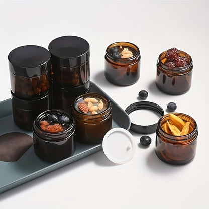Brown Frosted Glass Jars with Lids 24 Pack – 2 oz Amber Glass Cosmetic Containers with Spoons & Labels, Non-Slip Base