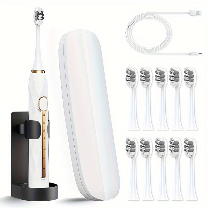 Electric Toothbrush Set with IPX8 Rating, 10 Brush Heads, Travel Case, Holder and Five Color Bundles