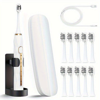Electric Toothbrush Set with IPX8 Rating, 10 Brush Heads, Travel Case, Holder and Five Color Bundles