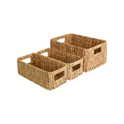 Storage Baskets, Seagrass and Water Hyacinth with Built-In Handles in Six Style Options with Material, Size and Pack Options for Shelf