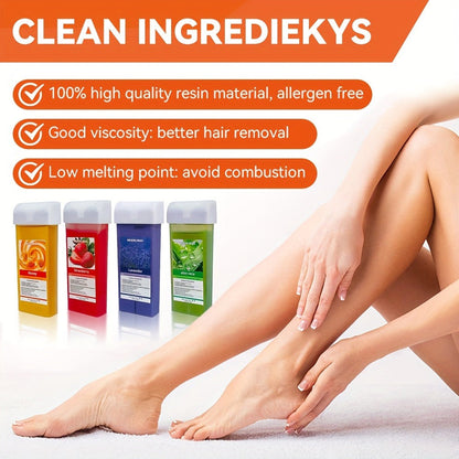 Hair Removal Roller Wax Strips 100g Handheld Depilatory Wax Kit, Smooth Skin for Legs Arms Underarms Bikini Line