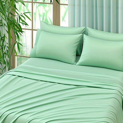 Bamboo Fitted Sheet Set 4-Piece Deep Pocket 18"-24", 2200TC Ultra- Cool Breathable Bed Sheets, Anti-Shrink Fade-Resistant
