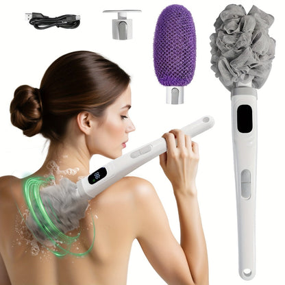 Electric Body Scrubber Brush 3 Replaceable Heads Dual Speed Shower Back Cleaner Exfoliating Skin Cleansing for Home or Salon Spa Use