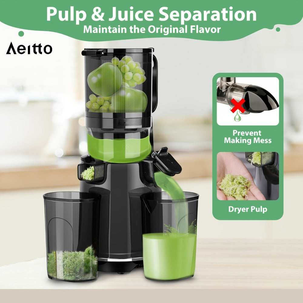 Cold Press Slow Juicer Machine with 5.3-Inch Large Feed Chute - High Juice Yield, Safety Lock, One-Click Cleaning