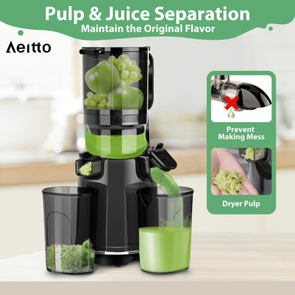 Cold Press Slow Juicer Machine with 5.3-Inch Large Feed Chute - High Juice Yield, Safety Lock, One-Click Cleaning