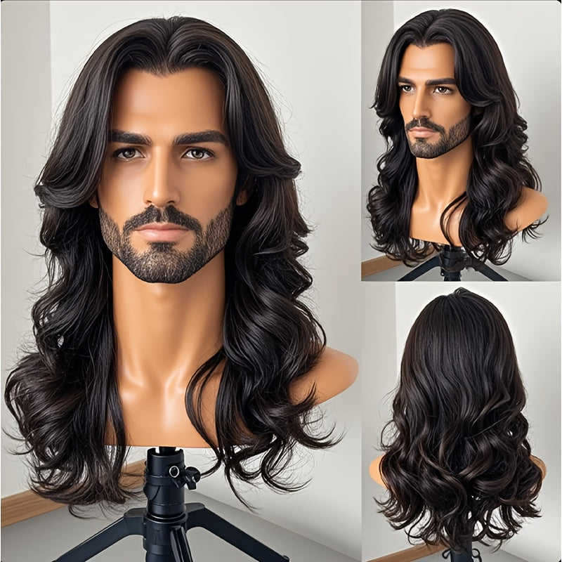 Synthetic Wig 26-Inch Men's Loose Curls with Middle Part in Seven Colors and Cap with Item-Specific Color, Length, Texture and Cap Choices