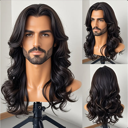 Synthetic Wig 26-Inch Men's Loose Curls with Middle Part in Seven Colors and Cap with Item-Specific Color, Length, Texture and Cap Choices
