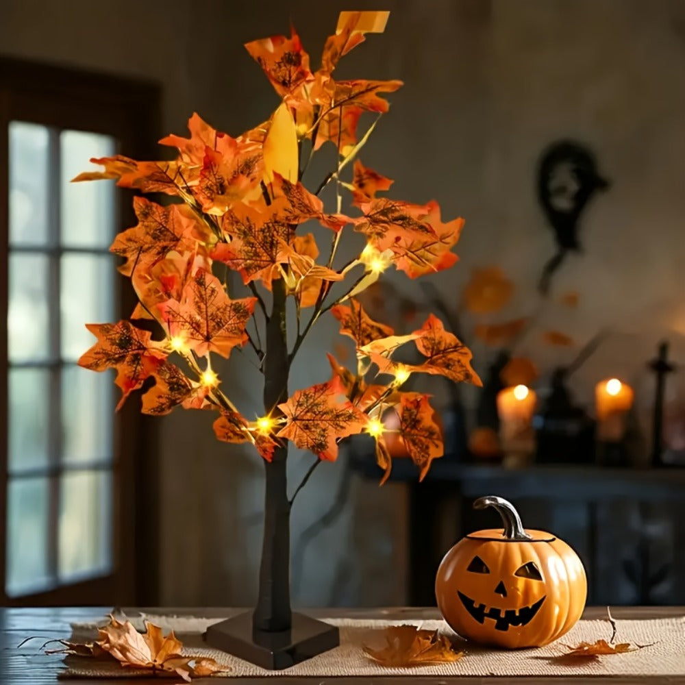LED Maple Leaf Tree Table Lamp 2 Pack - 21 Inch Battery Powered Artificial Tree Light for Entryways, Bedrooms and Living Spaces