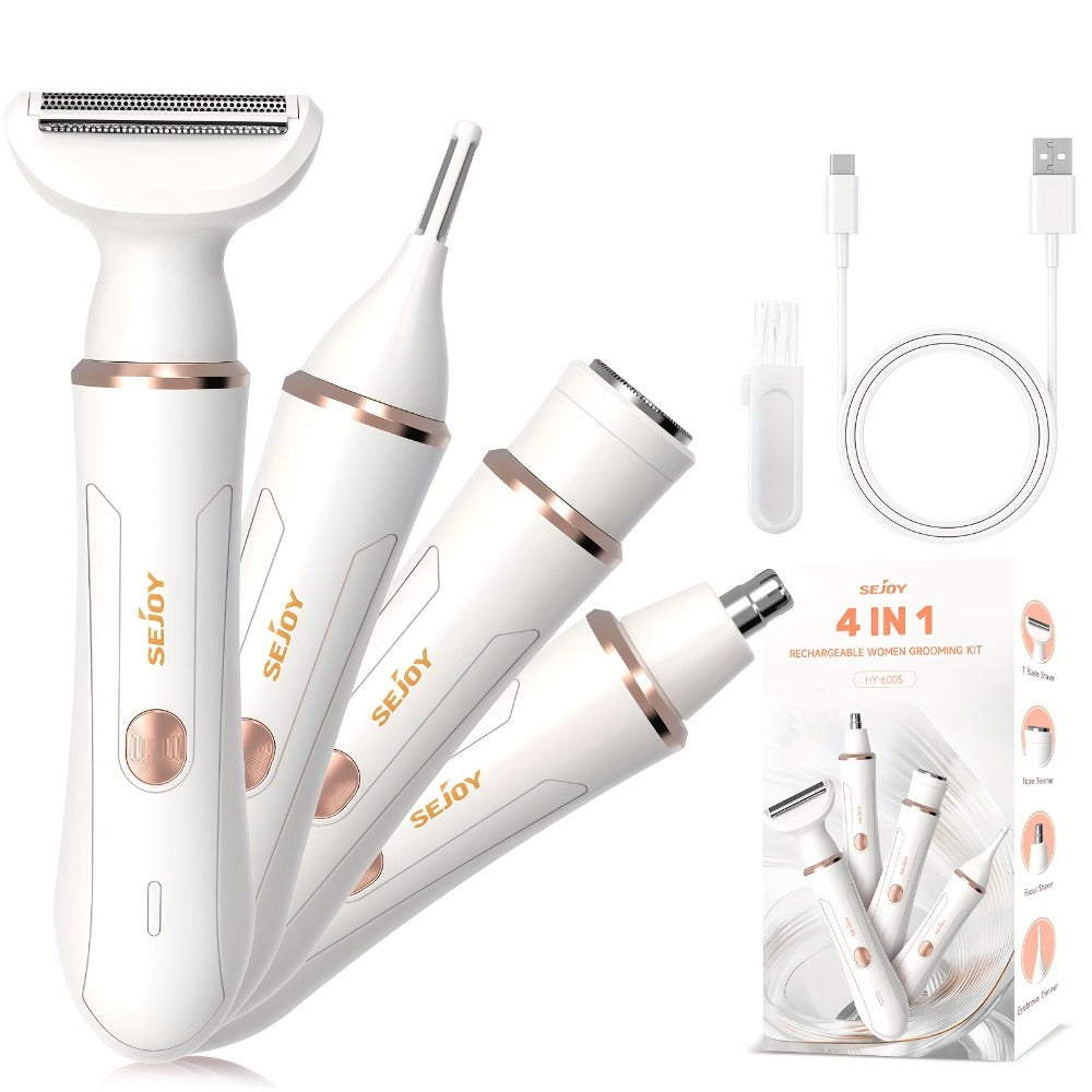 Women's Electric Bikini Trimmer Body Shaver Cordless Razor Replaceable Heads Facial Hair Eyebrow Nose Ear Hair Removal Sensitive Skin