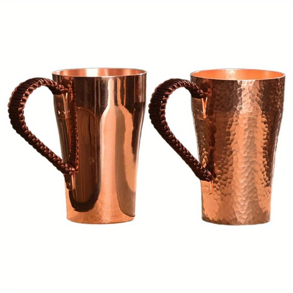 Hammered Copper Coffee Mug with 13.53oz Capacity, Tall Tapered Body and Textured Wrapped Handle