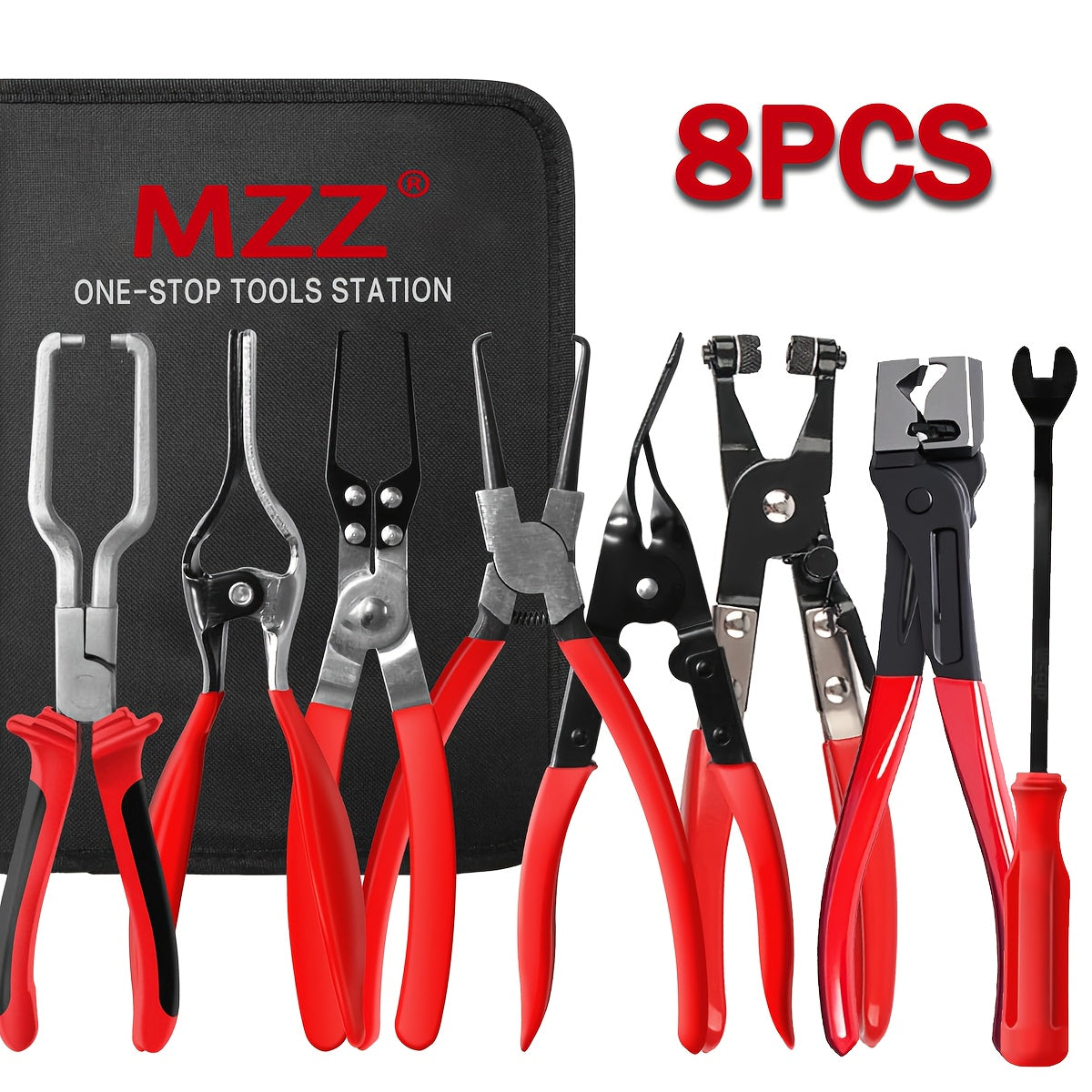 Fuel Line Pliers Set 8pcs Heavy Duty – Auto Fuel System Repair Kit with 80° Disconnect Pliers, Hose Clamp Pliers, Caliper & Filter Tool