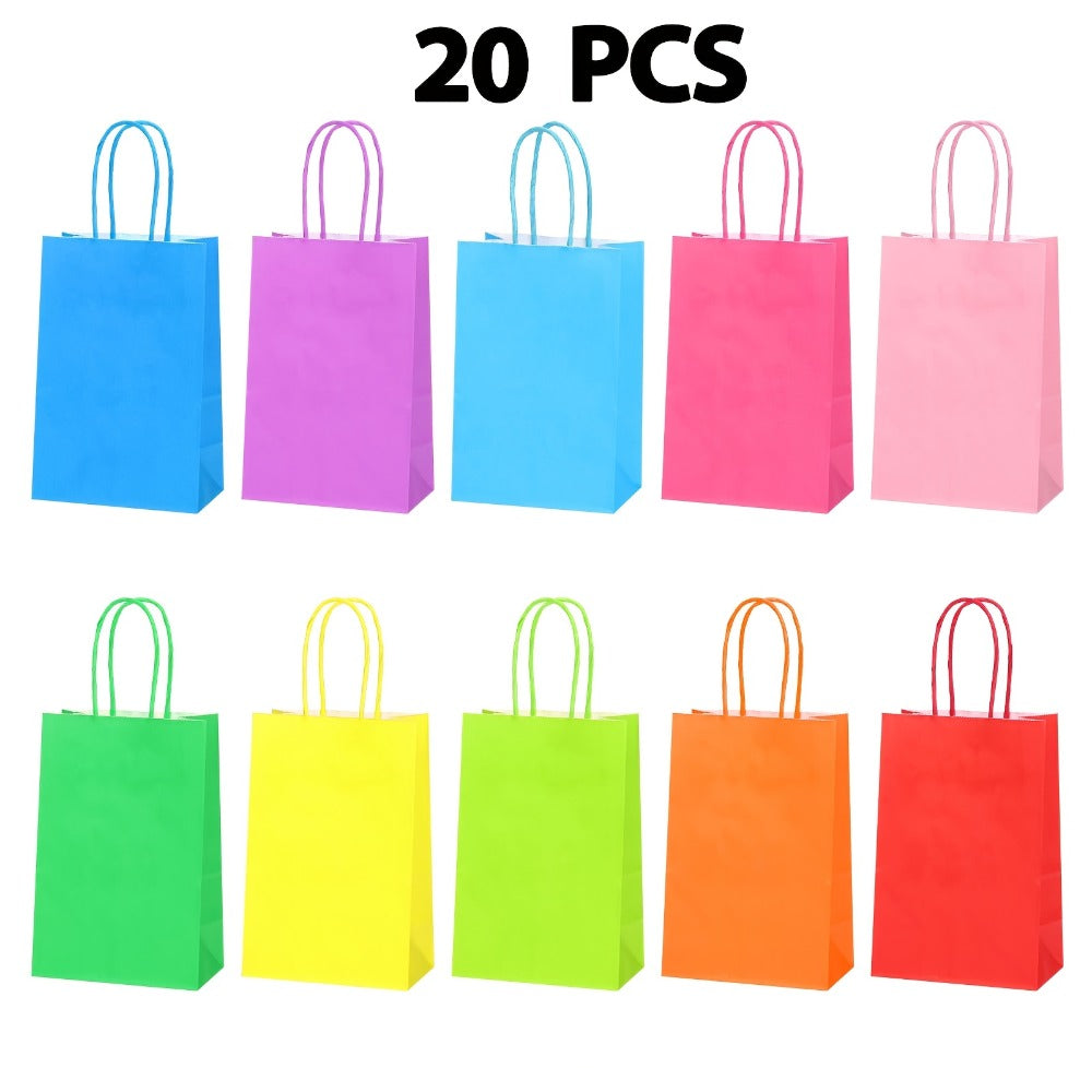 Paper Gift Bags with Handles Bulk 20/40/100pcs, Rainbow Colorful Kraft Party Favor Bags for Kids Birthday