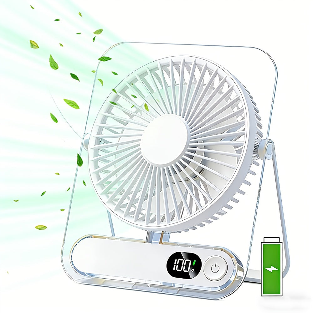 Folding Desk Fan with 3000mAh Battery, Five Settings, Numeric Display and White, Yellow or Green Finish