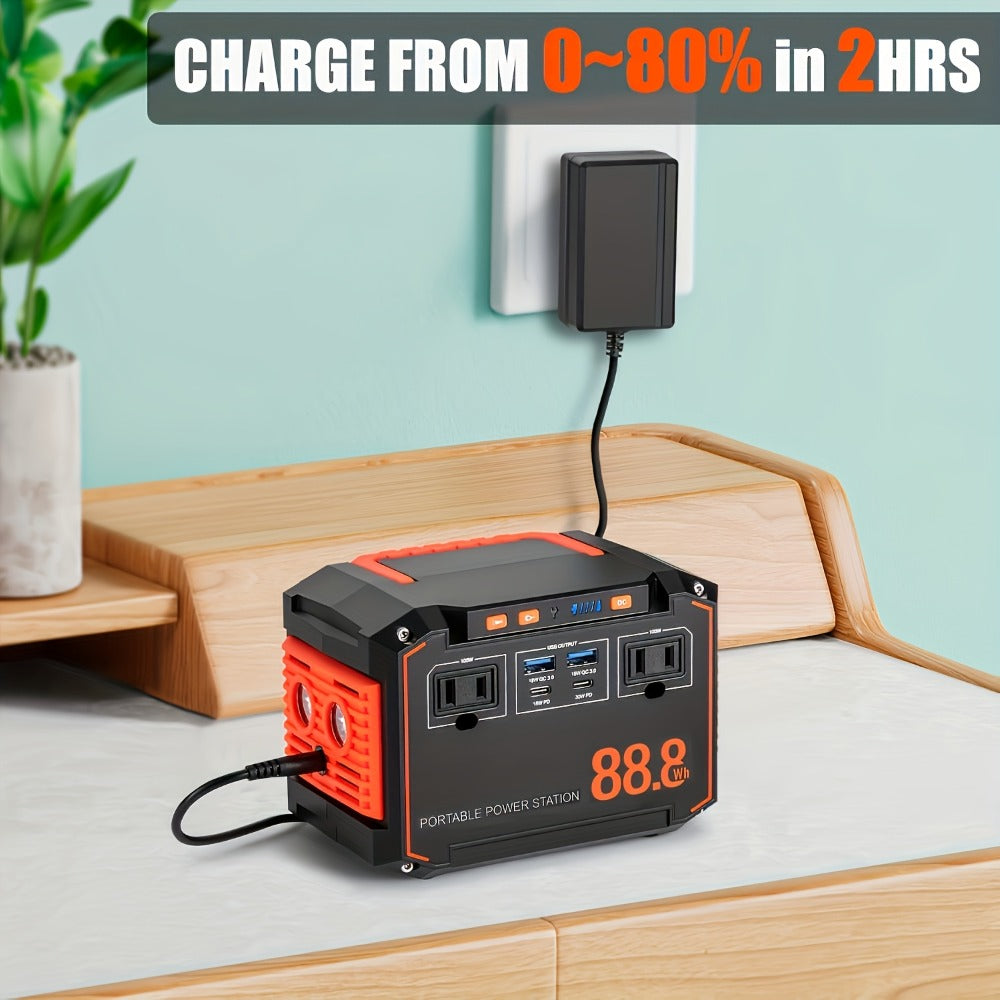 Portable Solar Generator Power Station 88.8Wh / 240Wh – 24000mAh, AC DC USB Ports, LiFePO4 Battery, for Camping RV CPAP Laptop Fan Emergency