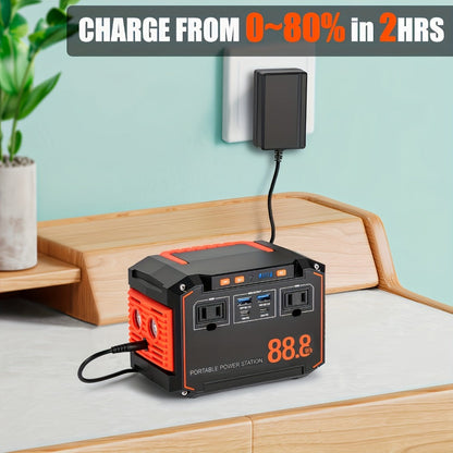 Portable Solar Generator Power Station 88.8Wh / 240Wh – 24000mAh, AC DC USB Ports, LiFePO4 Battery, for Camping RV CPAP Laptop Fan Emergency