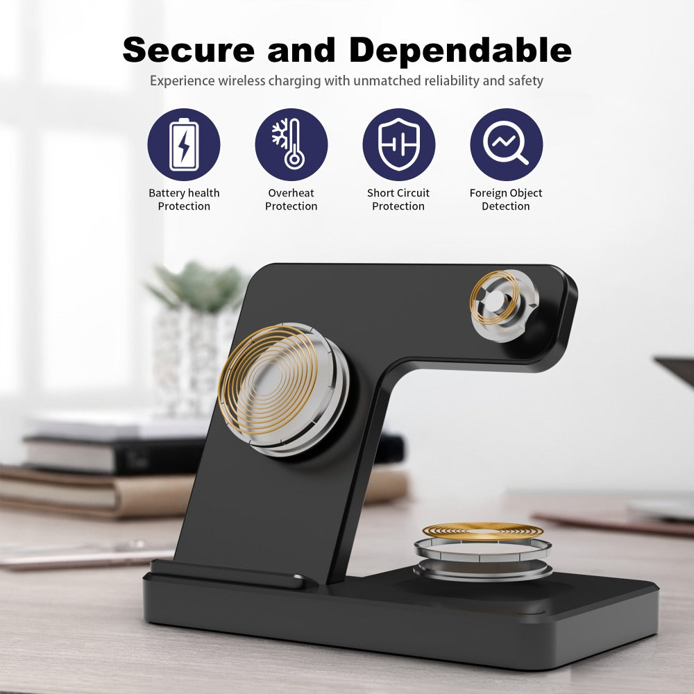 Wireless Charging Station, MagSafe-Compatible 3-in-1 15W Stand in Sky Blue, White, Pink or Black