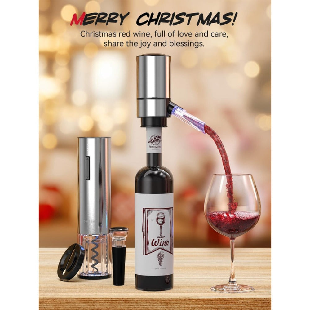 Electric Wine Opener Gift Set Rechargeable, 5-Piece Wine Accessory Kit with Aerator, Vacuum Stoppers