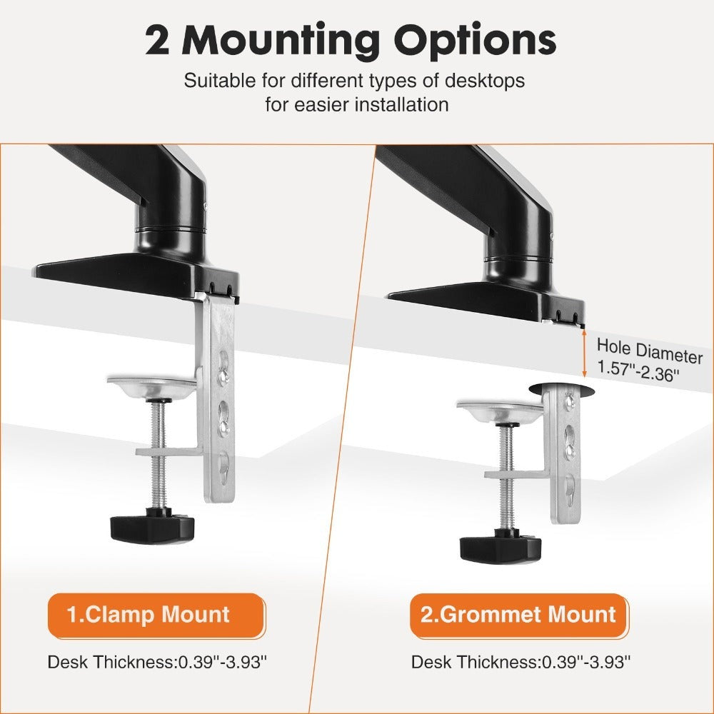 Gas Spring Monitor Arm Single Dual, Desk Mount for 13-32 Inch Screens up to, Adjustable Height, 360° Swivel