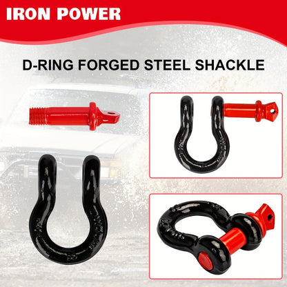 Tow Strap Kit 2" x 20ft – Heavy Duty Emergency Towing Rope with 2pc 1/2" D-Ring Shackles for Off-Road Recovery, Truck