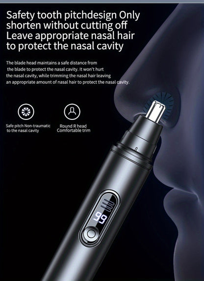 Nose Hair Trimmer Electric Painless 3-in-1 USB Rechargeable with LED Display – Trims Nose Ear Hair Eyebrows Waterproof Grooming Device
