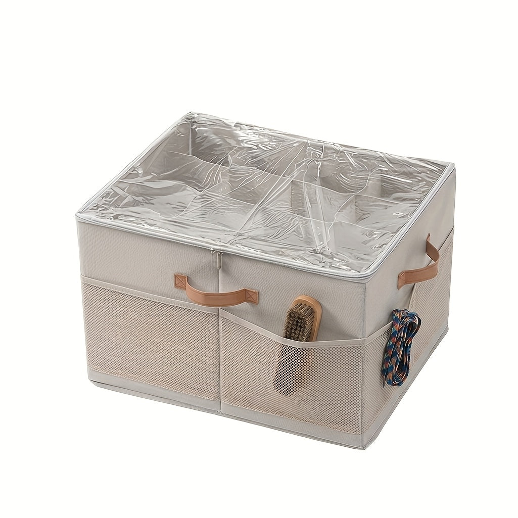 Sixteen-Compartment Foldable Shoe Storage Box with Flip-Top Cover, Side Handles and One- or Two-Piece Sets