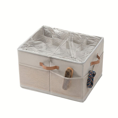 Sixteen-Compartment Foldable Shoe Storage Box with Flip-Top Cover, Side Handles and One- or Two-Piece Sets